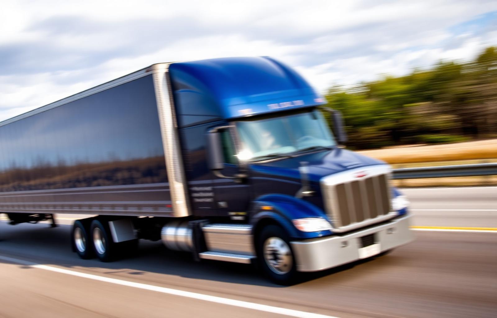PTS blue freight truck on the highway